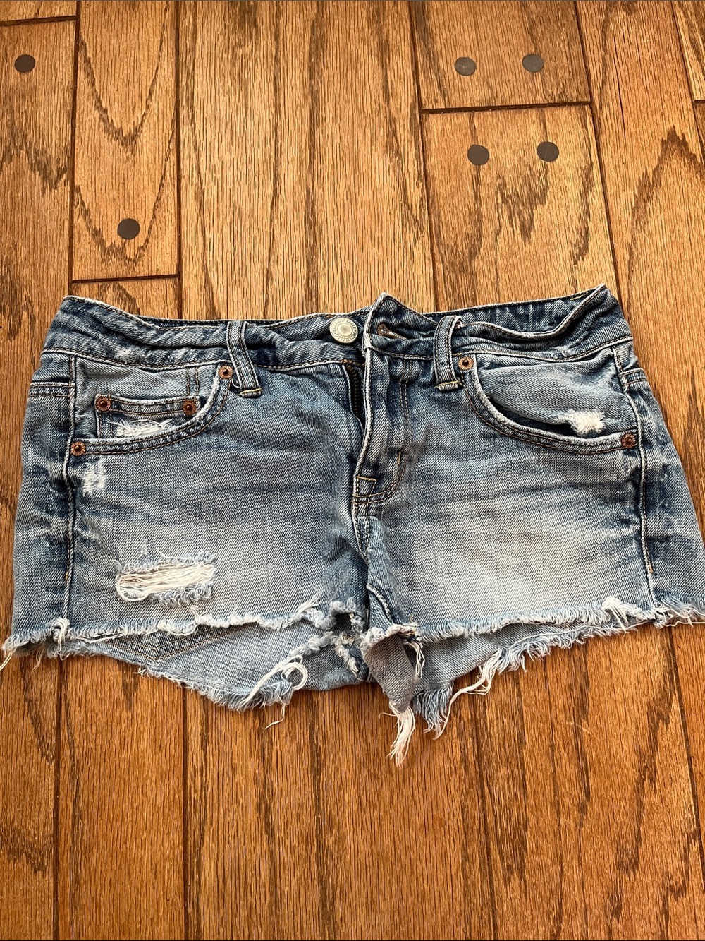American Eagle Outfitters Distressed Light Blue Denim Shorts